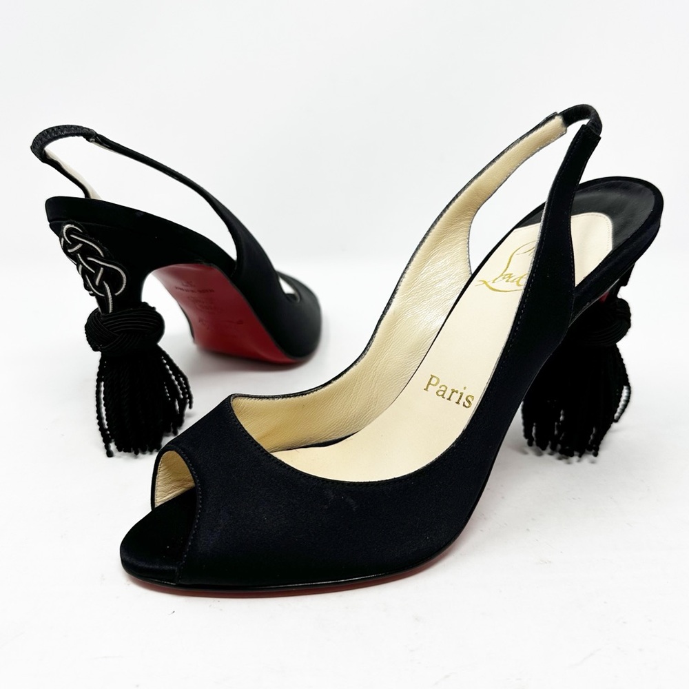 Christian Louboutin Yoyo Satin Tassel Slingback Pumps Size 37 - Picture 2 of 10